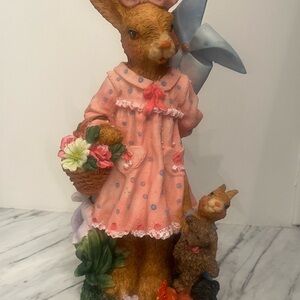 Charming Pink Bunny Figurine with Basket